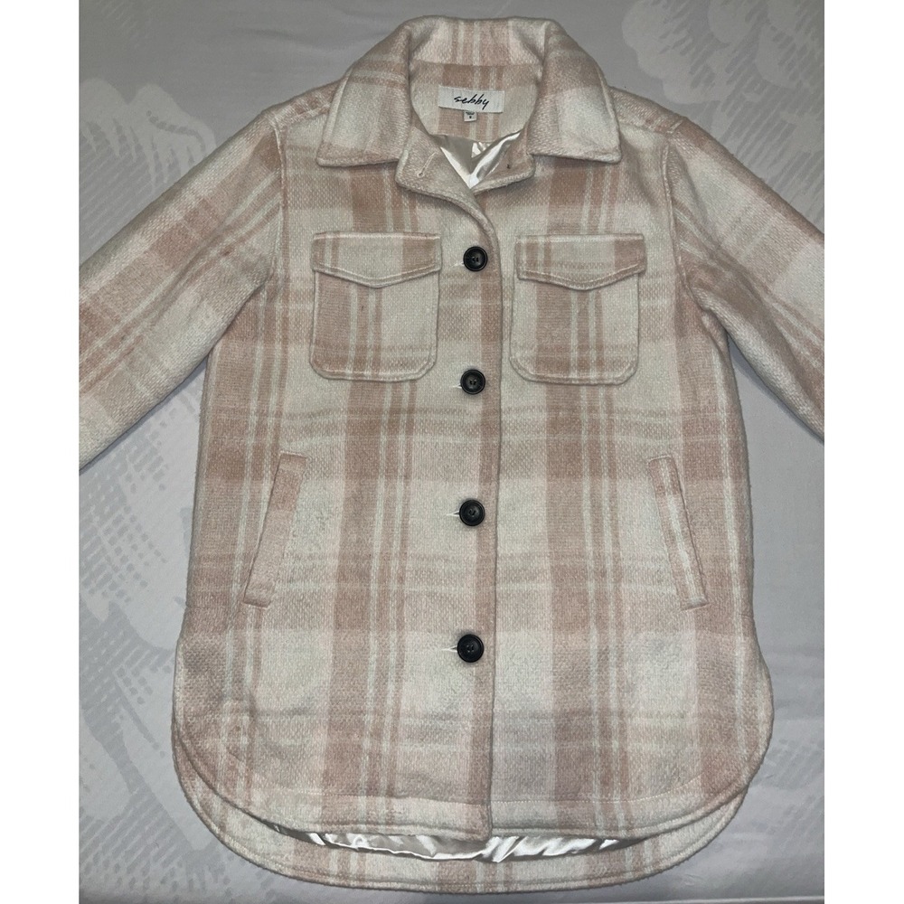 Sebby Women Pink Plaid Shacket Button Front Lined Flannel Shirt Jacket Small S